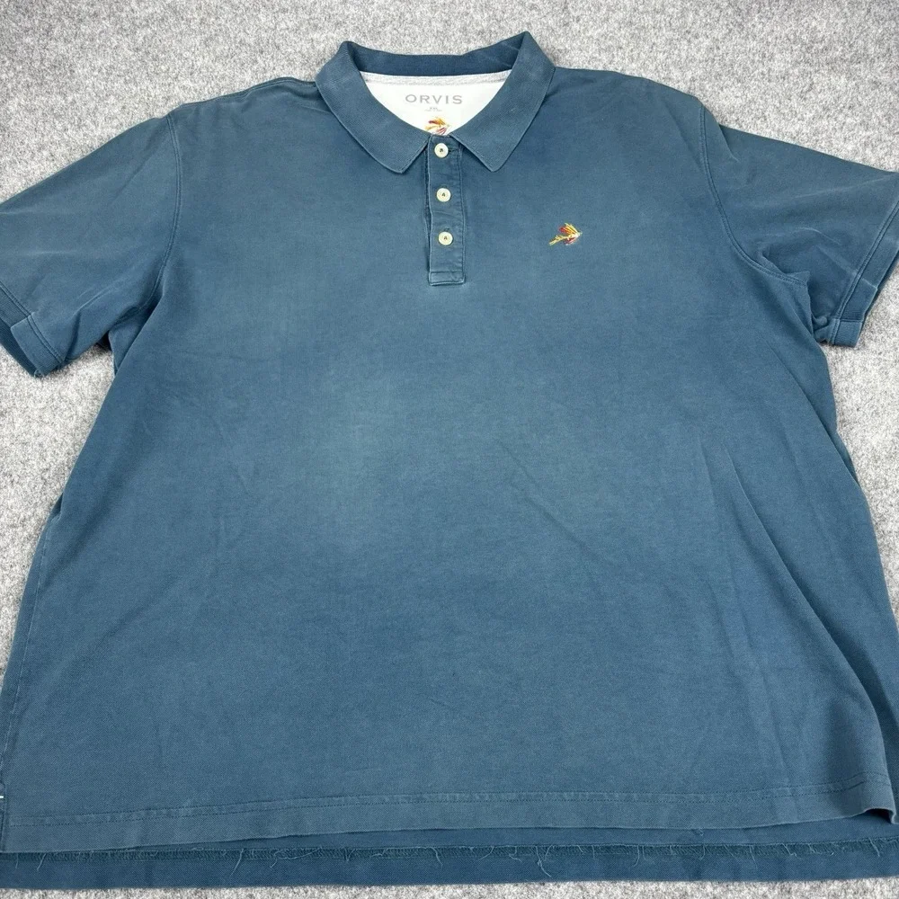 Orvis Polo Shirt Mens XXL Blue Pima Cotton Stretch Embroidered Casual Golf Polo